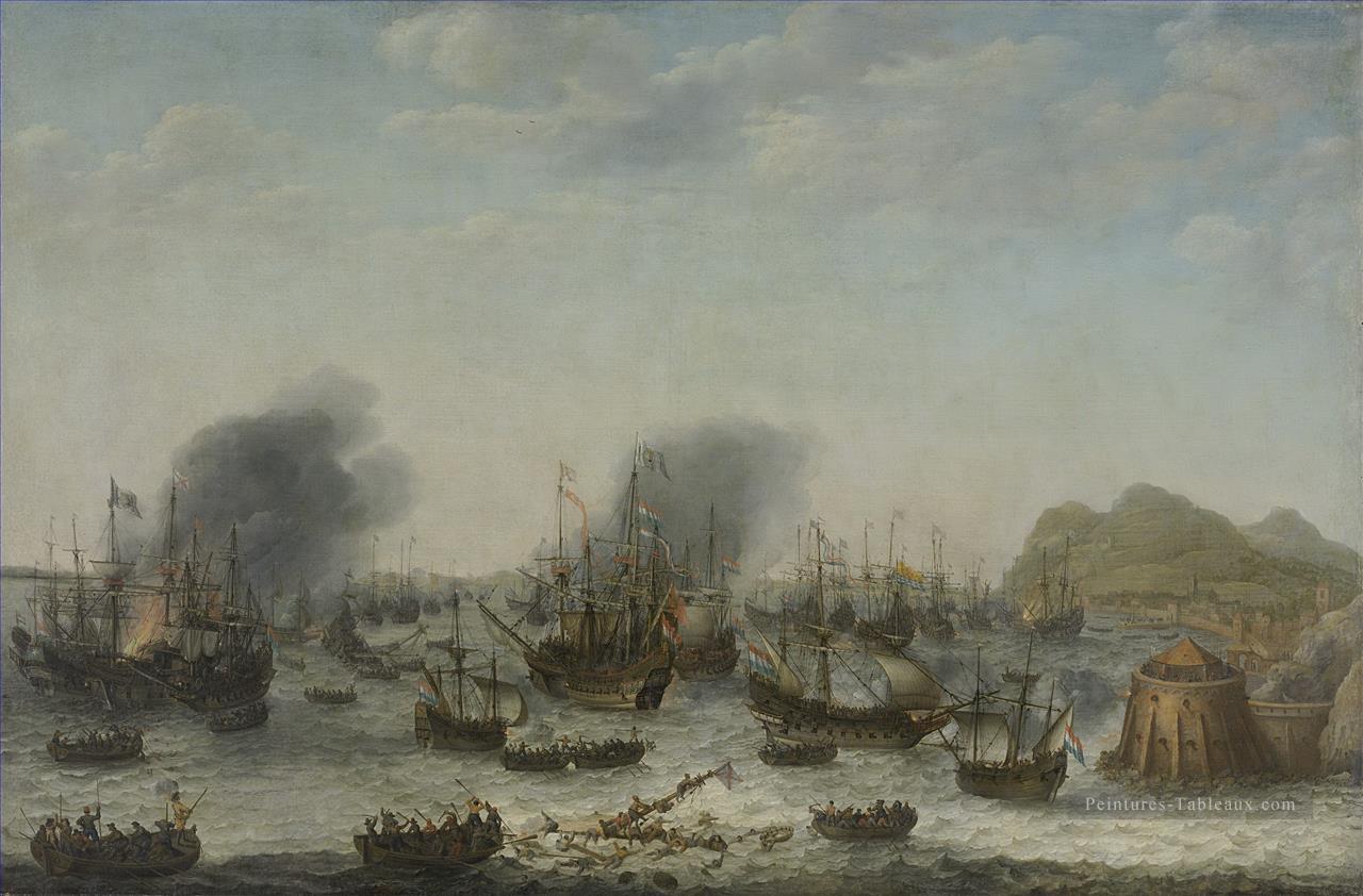 De vannerie op de Spanjaarden bij Gibraltar porte et vanner van der admiraal Jacob van Heemskerck 1607 Peintures à l'huile